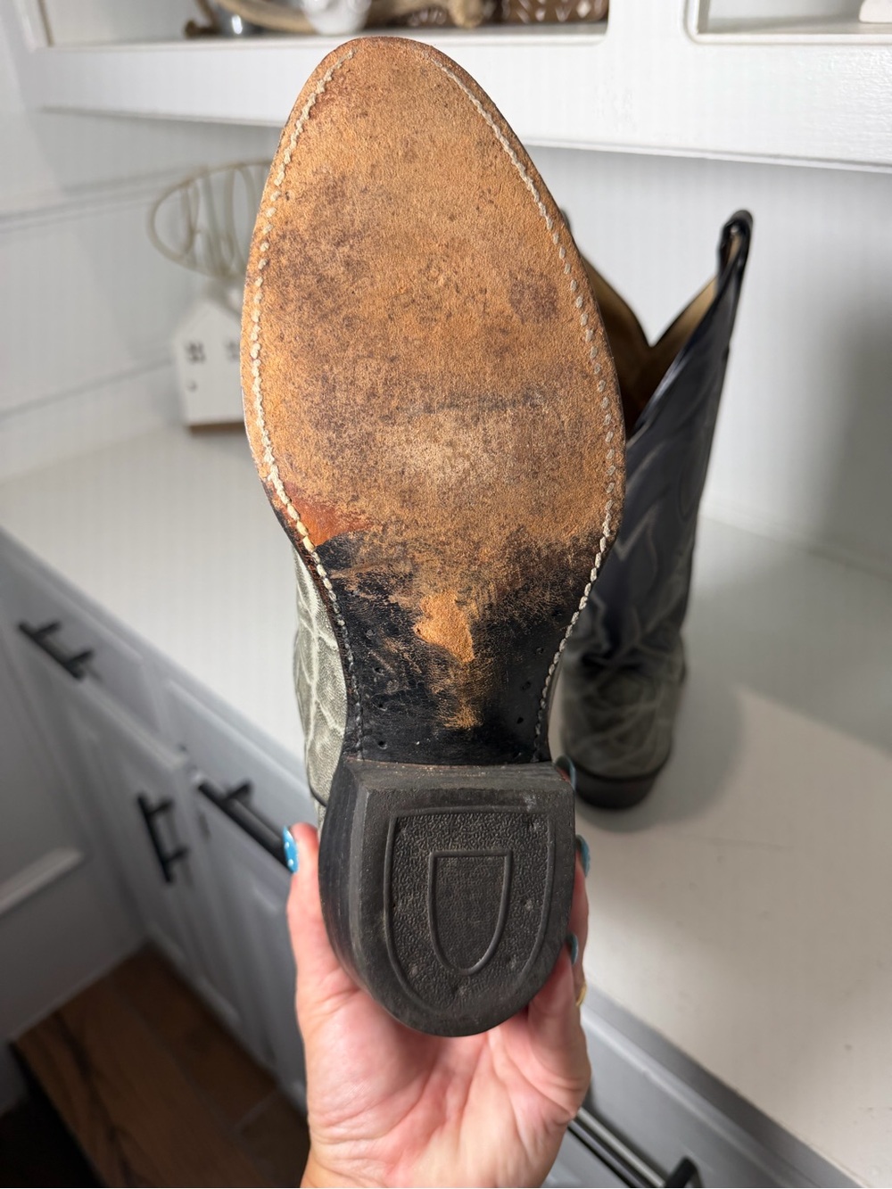 Vintage Abilene Men’s 9.5D Gray Elephant Print Leather Cowboy Boots USA - Picture 8 of 9